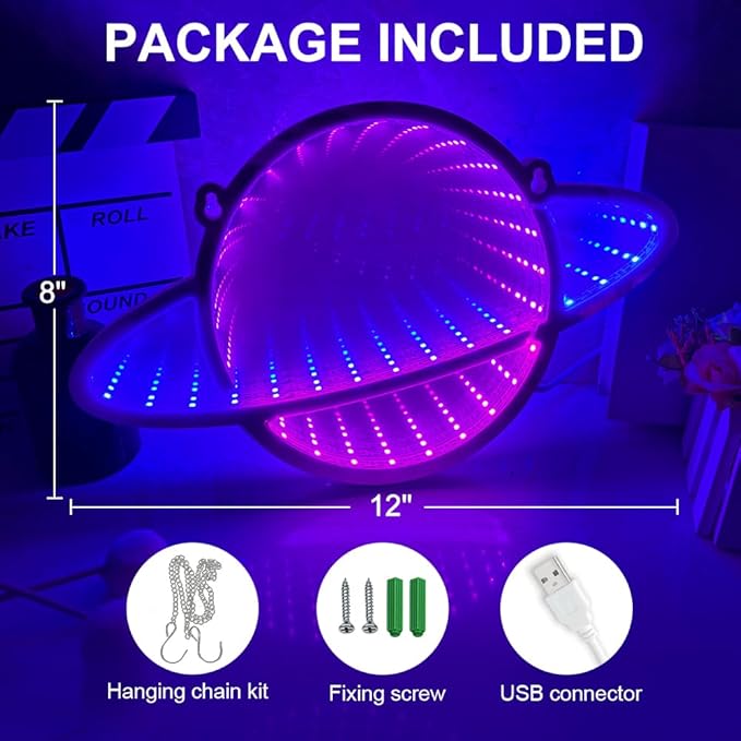 Planet LED Neon Signs for Wall Decor, 12"x8" LED Light USB Powered Aesthetic Decor for Bedroom Game Room Man Cave Party, Birthday Gifts for Boys Girls