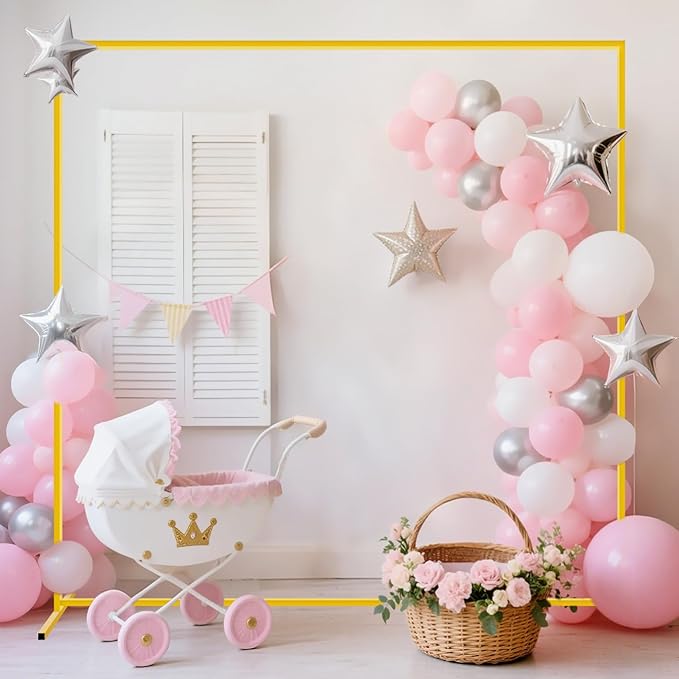 Wedding Arch Backdrop Stand and Cover Set Metal Arched Stand Frame with Beige Arch Cover 6.6x6.6FT Square Backdrop Covers for Arch Stands Backdrops for Birthday Party Graduation Wedding Shower Decor