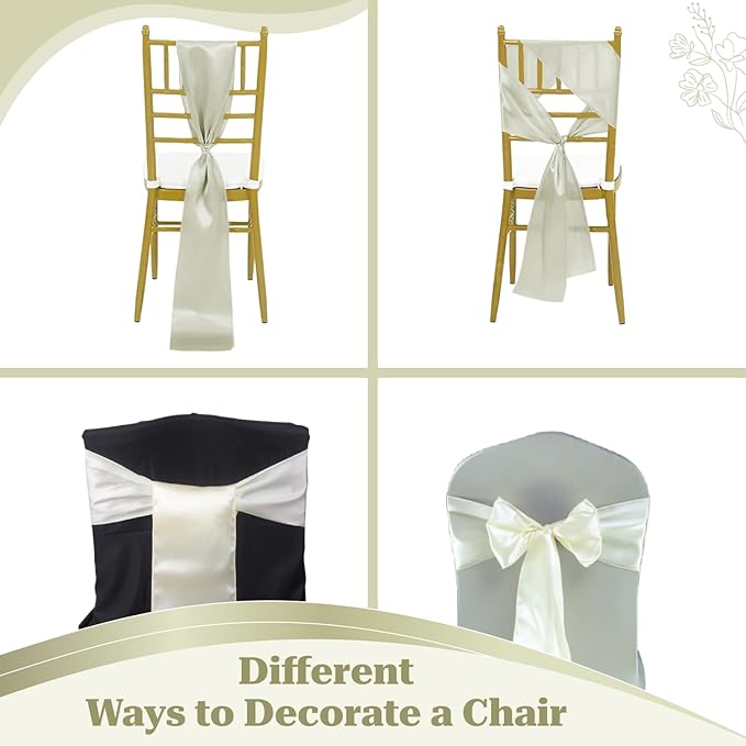 VDS Satin Chair Sashes Chair Cover Back Tie Sateen Bows Ribbon for Wedding Birthday Graduation Engagement Ceremony Event Party Banquet Venue Hotel All Dining Chair Decoration (300PC) (Ivory)