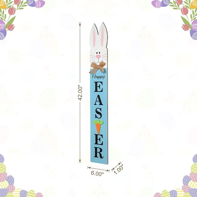 Glitzhome 42"H Wooden Double-Sided Easter Welcome Porch Sign with Bunny Ears Vertical Welcome Porch Décor Hanging Signs for Front Door or Indoor Home Decor