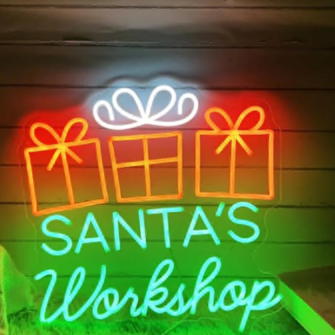 Santa‘s Workshop Neon Sign, Christmas Workshop Santa LED Neon Light Size:18 x18 inches
