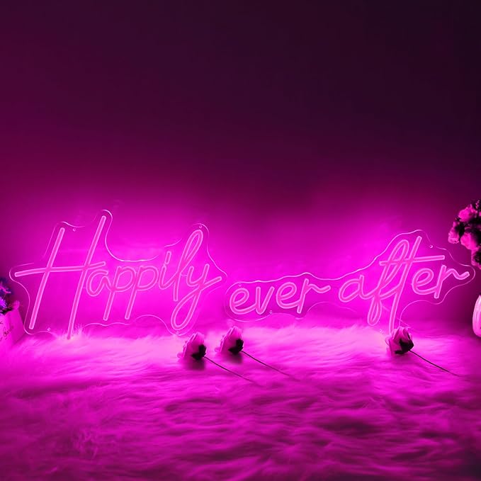 Happily Ever After Neon Sign Large, 39.32 Inch Neon Lights Art Decorative with Dimmer for Home Wall Decor, Wedding, Birthday, Bachelorette Party, Rose Red