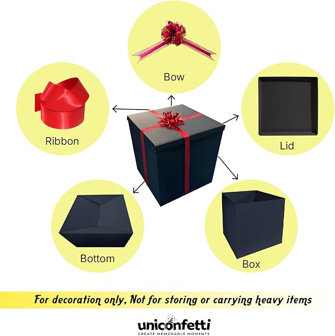 Giant Gift Box Black 24x24x24in JUMBO Extra Large Cardboard Decorative Box with Lid for Birthday Surprise, Pregnancy Announcement, Gender Reveal, Valentine's Day, Chinese New Year & Other Celebrations