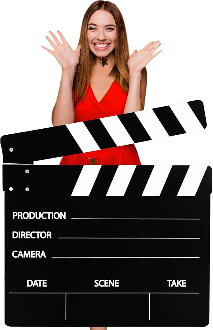 Vicenpal 47.2 x 45.3 Inches Movie Film Clapboard Jumbo Plastic Clapper Board Movie Theme Party Decorations Directors Photography Studio Video TV Clapper Board Theater Props Decor for Photo Prop