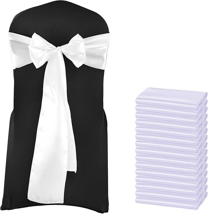 VDS Satin Chair Sashes Chair Cover Back Tie Sateen Bows Ribbon for Wedding Birthday Graduation Engagement Ceremony Event Party Banquet Venue Hotel All Dining Chair Decoration (40PC) (White)