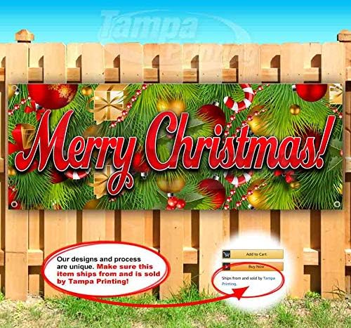 Merry Christmas Banner 13 oz | Non-Fabric | Heavy-Duty Vinyl Single-Sided with Metal Grommets