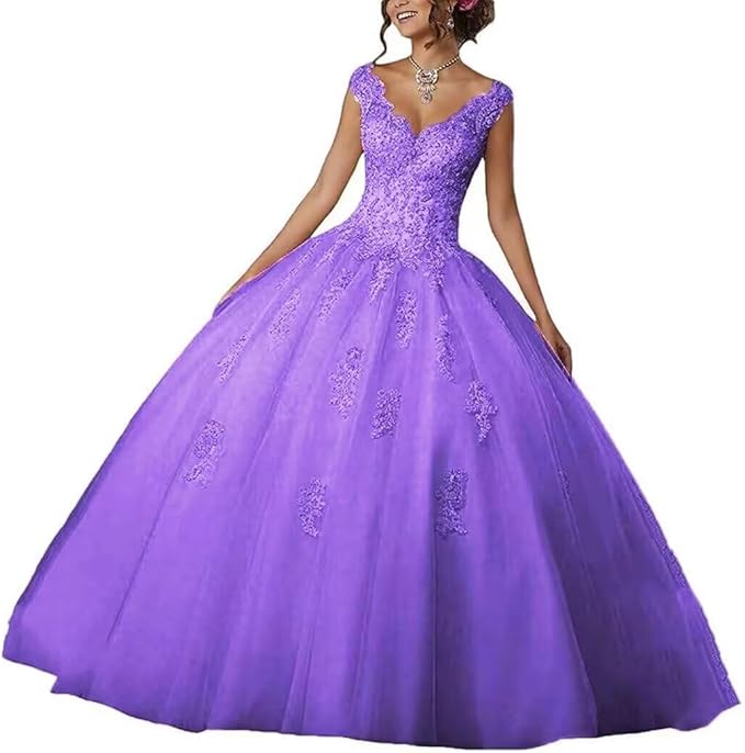 Laces Appliques Long Ball Gown Puffy Tulle Quinceanera Dresses Wedding Dresses with Sleeveless