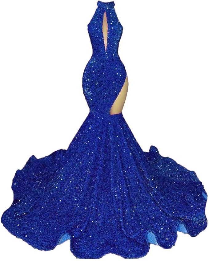 Sexy High Neck Mermaid Evening Long Dress Sequins Sleeveless Celebrity Pageant Dress Cocktail Party Gowns