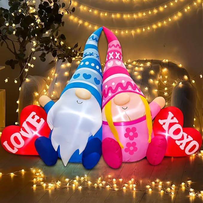 KOOY 5.5FT Valentine Inflatables Outdoor Decorations Valentine Day Blow up Yard Decoration Outdoor Inflatable Gnomes Love Heart with Light for Anniversary Valentine's Day Party Yard Decor