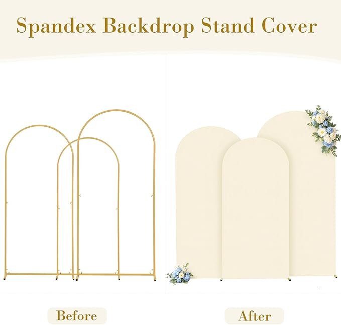 Beige Arch Cover 3 Set - 4FT, 5FT, 6FT Arch Backdrop Cover Spandex Fitted Wedding Arch Stand Covers for Baby Shower Birthday Party Wedding Bridal Shower Ceremony Banquet Photo Background Decorations
