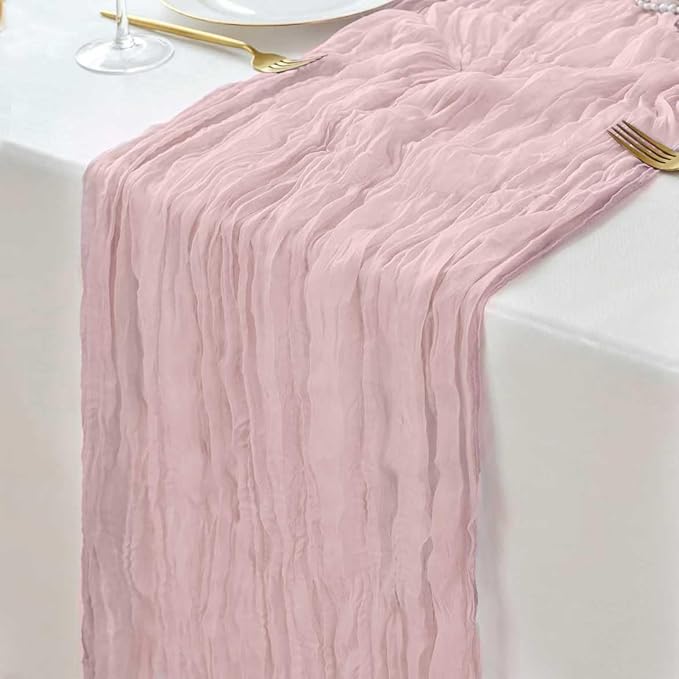 12 Pack Pink Cheesecloth Table Runners 35 x 120 Inch Rustic Boho Gauze Christmas Table Runner for Wedding Arch, Party Decoration, Bridal Shower, Reception, Farmhouse Dining Decor