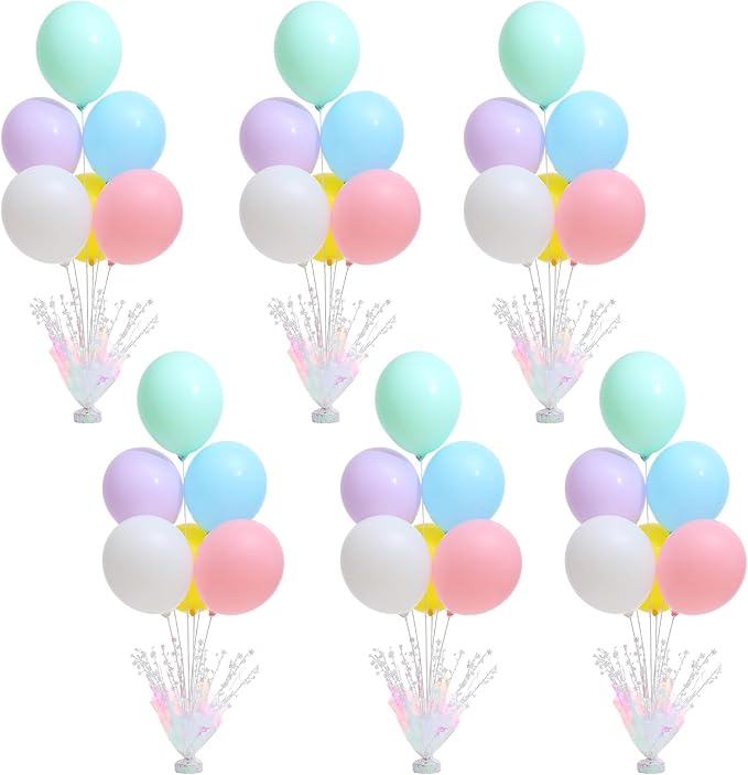 6 Set Pastel Birthday Decorations Rainbow Party Table Balloons Centerpiece Stand Kit for Girls Baby Shower Birthday Party Wedding Graduation Prom Unicorn Theme Table Decorations