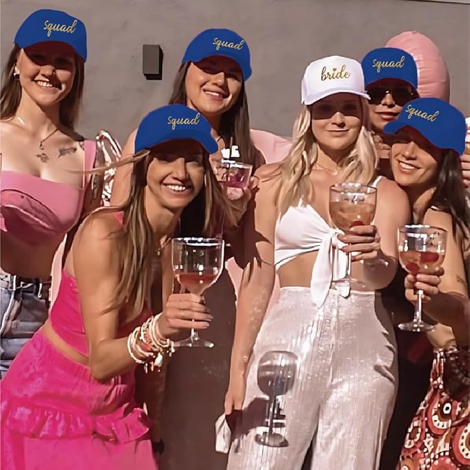 PartyGifts&beyond 6Packs Bachelorette Hat Bridesmaid Hat Bachelorette Party Favors Embroidered Bride Squad Baseball Cap