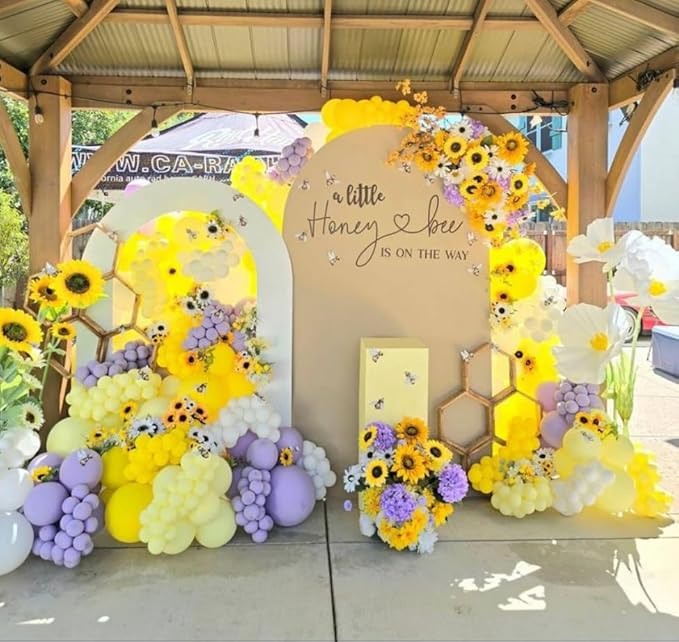 A Little Honey is ON The Way Theme Arched Backdrop Covers Beige Stretchy Arch Stand Cover for Baby Shower Birthday Party Decoration Props (No Stand!)