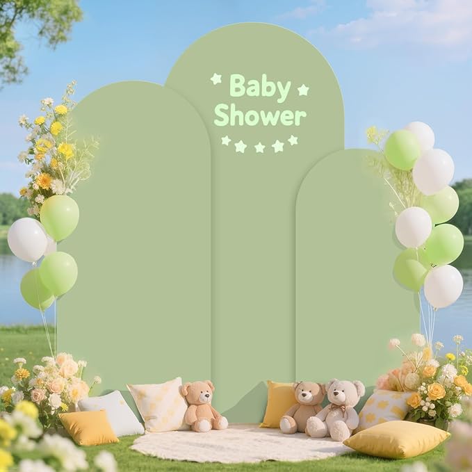 6FT 6.6FT 7.2FT Wedding Arch Cover Set of 3 Sage Green Arch Covers Stretchy Backdrop Round Top Chiara Spandex Arched Backdrop Cover for Birthday Balloon Party Banquet Event Ceremony Decor