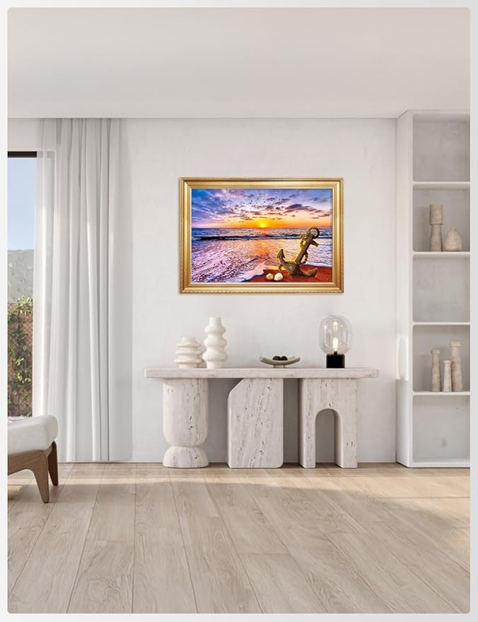 IPIC - "Anchored in Time Personalized Wall Art with Name and Date, Custom Beach Sunset Canvas Print with Solid Wood Frame, A Personalized Gift for Couple, Wedding, or Anniversary