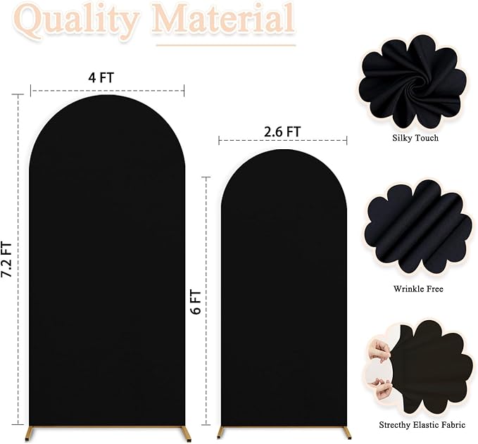 Black Wedding Arch Cover Set of 2 Arch Cover Backdrop Fabric 7.2ft 6ft Spandex Fit Backdrop Cover for Arch Stand Arches Frame Wall Cover for Birthday Baby Halloween Party Arch Stand Cover