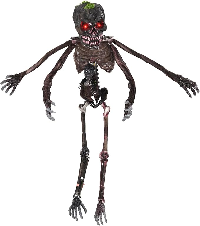 BECOMFORT 6 FT Hanging Animatronic Halloween Decoration, Sound-Activated Hanging Zombie with Shaking Body, Glowing Eyes, Creepy Sounds & Posable Arms, Animated Halloween Props for Indoor & Outdoor