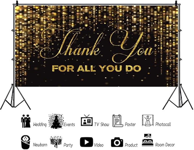 15x8ft Thank You for All You Do Backdrop Black Gold Congratulations Graduates Background Be Thankful to The Teacher Doctor Staff We Appreciate You Decor Banner Backdrop for Senior Year Party