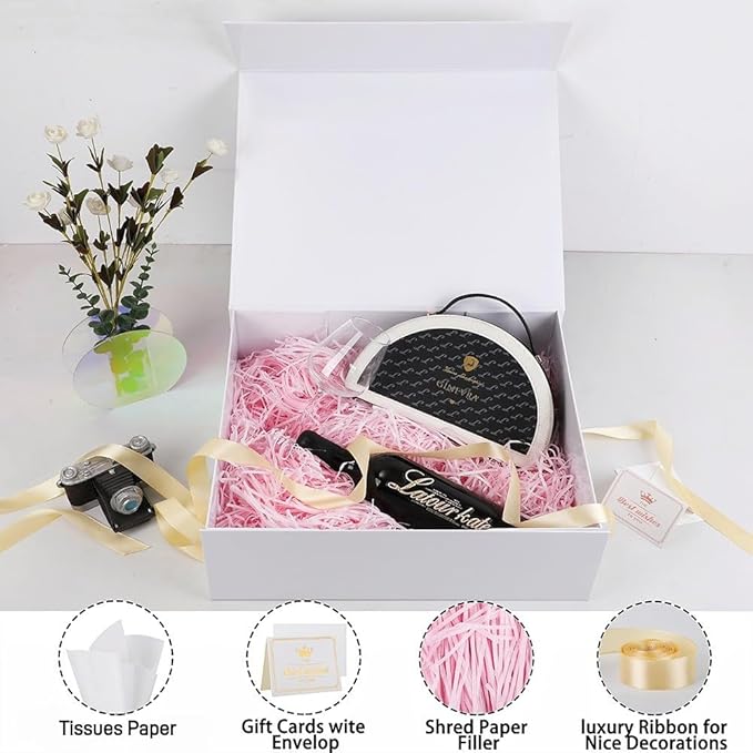 UoeRing 2 Pack Extra Large White Gift Box 17x14.5x6 inch Luxury Gift Box for Presents with Magnetic Closure Lid Collapsible,Birthday,Christmas,Contains Card, Ribbon,Tissue Paper,Shredded Paper Filler