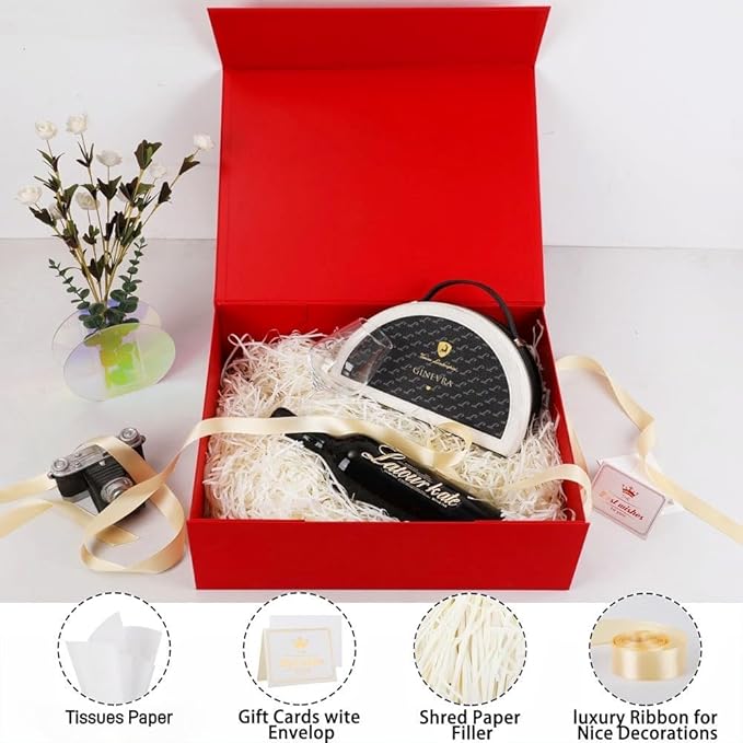UoeRing 1 Extra Large Red Gift Box 17x14.5x6 inch Luxury Gift Box for Presents with Magnetic Closure Lid Collapsible,Birthday,Christmas,Contains Card, Ribbon,Tissue Paper,Shredded Paper Filler
