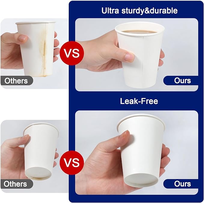 300 Count - 12 oz Paper Coffee Cups, Disposable Coffee Cups 12 oz, Thickened White Paper Cups for Hot or Cold Beverage, Home, Office, Party, Business, Events