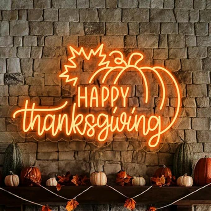 Happy Thanksgiving Pumpkin Neon Sign, Custom Fall Pumpkin Home Decor Neon Light Party Wall Decor Gift Size:18x11inches