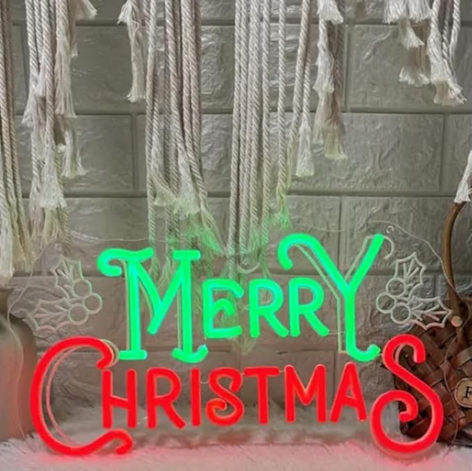 Merry Christmas Neon Sign, Christmas LED Neon Light, Holiday Home Wall Art Décor Size:21.5 inches