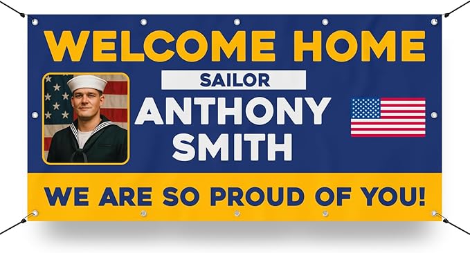 Milweb1 - Welcome Home U.S. Seaman/Sailor/Service Member Veteran Customizable Photo Banner - Vinyl Banner, Sign, Print, Poster (3'x6')