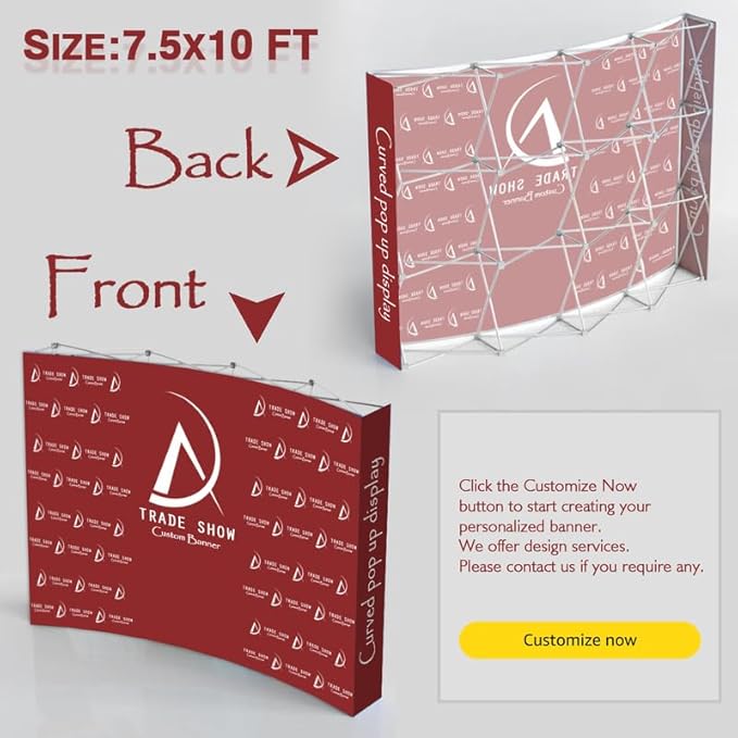 Curved Pop Up Displays 7.5 x 10 FT Trade Show Backdrop Display Custom Banner Tradeshow Booth Tension Fabric Pop Up Backdrop for Business/Campuses/Weddings/Corporate