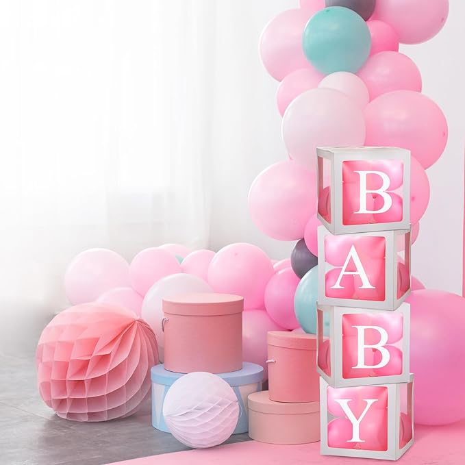 20 Pcs Transparent Balloon Boxes Baby Boxes with 165 Letters Clear Balloon Box Blocks for Baby Shower Gender Reveal Grad Birthday Party Bridal Wedding Anniversary Backdrop Decoration (White)