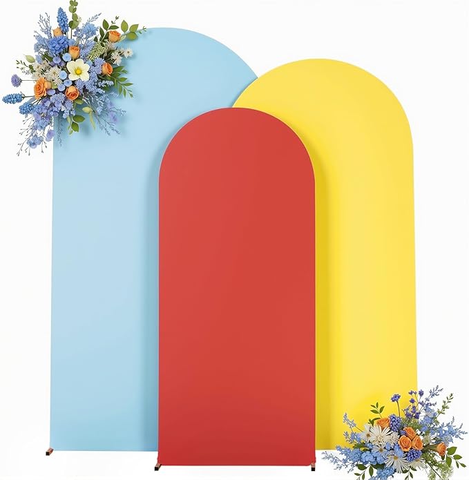 Red Yellow Blue Arch Backdrop Cover 3 Set-4FT, 5FT, 6FT Spandex Fitted Wedding Arch Stand Covers for Baby Shower Birthday Party Wedding Ceremony Photo Balloon Arch Stand Background Decorations