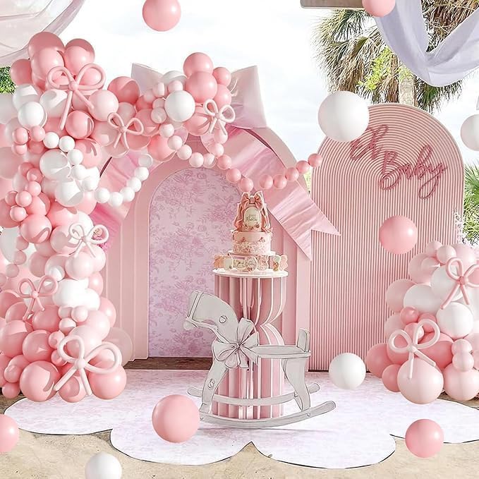 Arch Backdrop Cover Baby in Bloom Baby Shower Elastic Spandex Fabric Blue Pink Flower Floral Bows Girl Birthday Party Baptism Decoration (3x5ft(90x150cm),G4029)