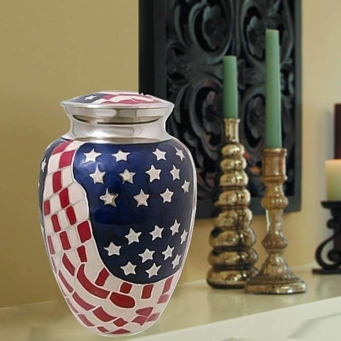 Elite American Flag Cremation Urn, Metal Urn, New