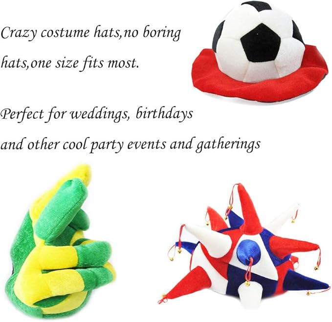 6 Pack Assorted Novelty Party Hats, Funny Costume Hats, Funny Photo Booth Props Hats for Adults, Fun Dress Up Hats Accessories for All Parties, Halloween, Weddings, Events