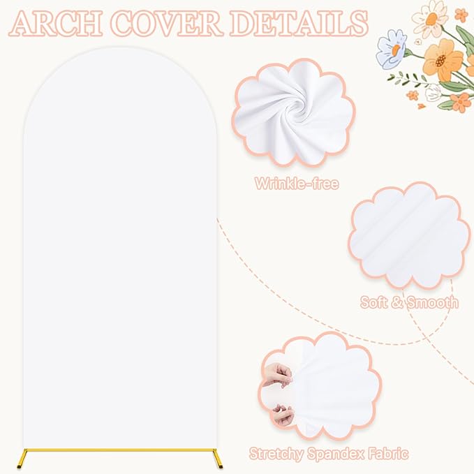 7.2 FT Wedding Arch Backdrop Stand with Cover Gold Backdrop Stands for Parties and White Arch Cover Metal Arches Stand and Covers Set for Birthday Party Baby Shower Graduation Banquet Decor