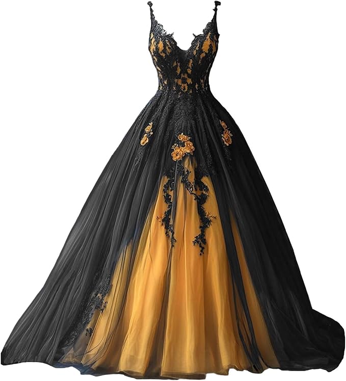 TRHTX Spaghetti Straps Wedding Dresses for Bride Layered Tulle Gothic Black Bridal Gowns Lace Applique Wedding Gowns