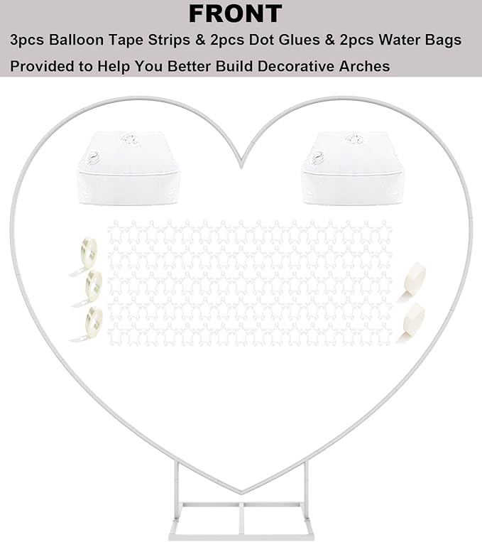 LANGXUN Large Size Metal Balloon Arch Kit, Wedding Heart Arch Stand, Love Balloon Column Arch Frame for Wedding, Bridal, Valentine's Day, Engagement and Birthday Party Supplies (White)