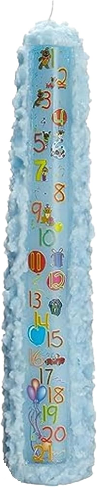 Biedermann & Sons Baby Shower Countdown Candle for Boys, Light Blue 15 Inch Unscented Pillar, 42 Hour Burn Time, 21-Year Keepsake Gift or Favor for Guests