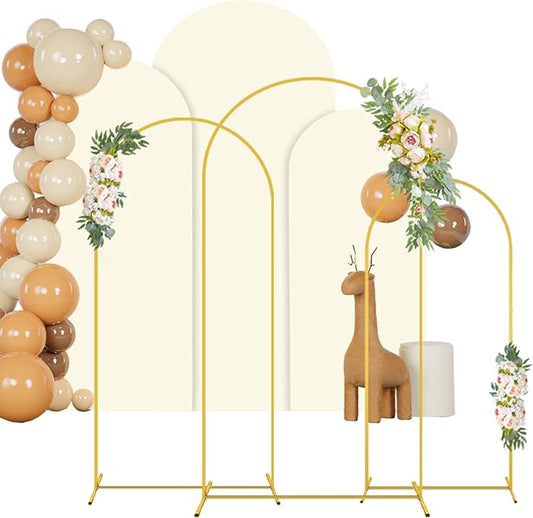 Metal Arch Stand and Cover Set 6FT 6.6FT 7.2FT Wedding Arch Stand with Ivory Arched Cover Balloon Stand Frame Chiara Backdrop Covers for Wedding Ceremony Birthday Party Banquet Decoration