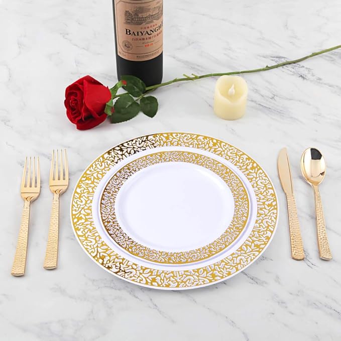 Supernal 360pcs Plastic Gold Silverware,Cutlery,Disposable Utensils,120 Plastic Knives,120 Gold Forks,120 Disposable Spoons,Perfect for Birthday,Party,Wedding