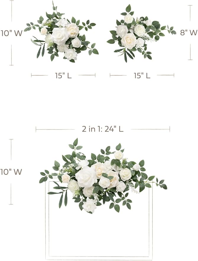 Ling's moment 2pcs White Wedding Artificial Floral Swag Welcome Sign Flowers Backdrop Garland Green for Ceremony Reception Door Wall Easel Home Decoration Entryway Faux Outdoor Board Table Decor