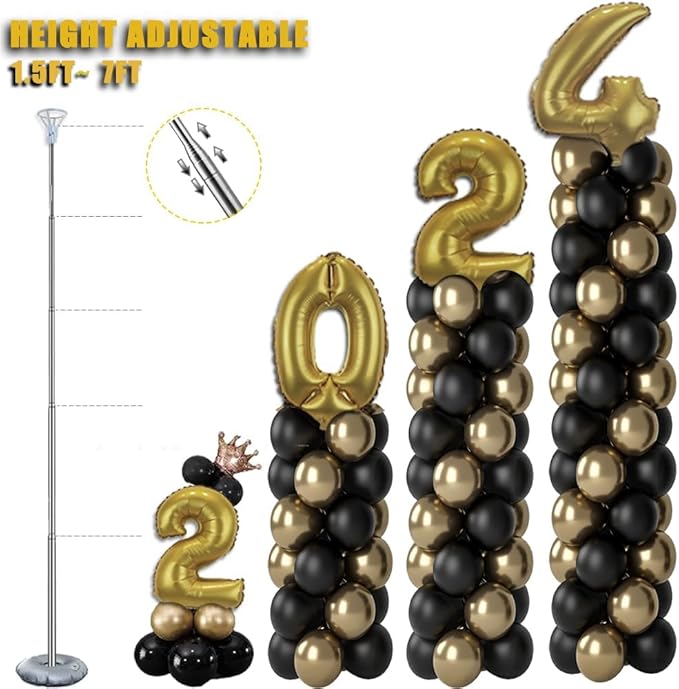 Balloon Column Stand Kit Set of 4, 7ft Height Adjustable Balloon Arch Kit with 2 Ballon Garland Strip, Metal Telescopic Pillar Balloon Stand, Birthday Party, Graduation, Halloween Decorations