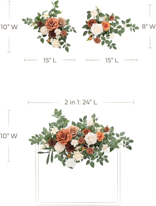 Ling's moment 2pcs Fall Wedding Artificial Floral Swag Welcome Sign Flowers Backdrop Garland Terracotta Orange Ceremony Reception Wall Home Decorations Entryway Faux Outdoor Board Head Table Decor