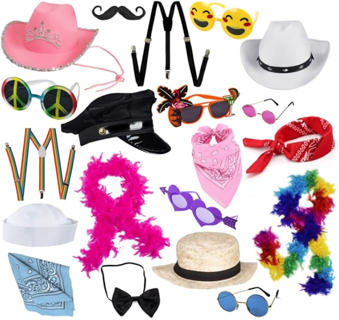 New Photobooth Set - Funny Party Hats - Photo Booth Props - 20 Piece Set