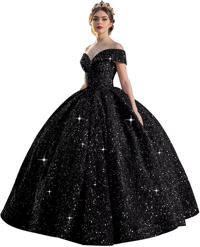 TRHTX Sparkly Sequin Quinceanera Dresses 2024 Off Shoulder Ball Gown Long A-line Sweet 16 Dresses