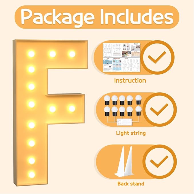 Marquee Letters 4 Feet Tall Large Light Up Letters F Happy Birthday Decorations Marry Me Engagement Party Decor Yellow Light Birthday Decorations Balloon Arch Kit Foam Sign F