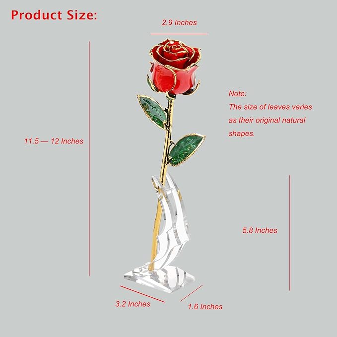 Valentines Day Gift Rose, Gold Dipped Real Rose is Attractive Luster and Natural Shape, Best Gifts for Anniversary Wedding Valentines Day (Red Original Rose with Stand)