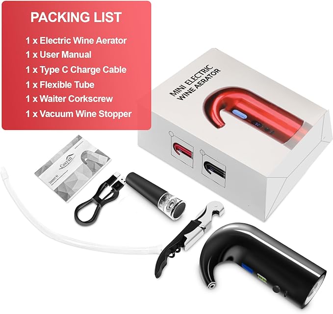 2026 Valentines Day Gifts, Electric Wine Aerator, One-Touch Automatic Wine Decanter for Red & White Wine, Wine Dispenser, Wine Pourer, Wine Gifts for Wine Lovers (Black)