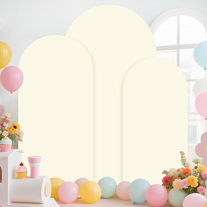 Arch Stand and Cover Set of 3 Ivory Arch Covers Stretchy Backdrop Metal Arch Backdrop Stand and Cover Set 6&6.6&7.2ft Backdrop Stand with Cover Wedding Arch Backdrop for Wedding Party Decor